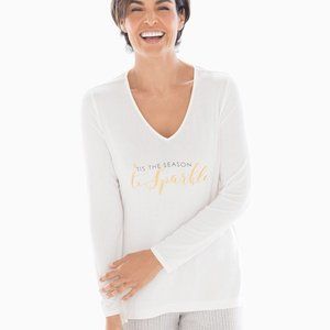 NWT SOMA Long Sleeve Sharkbite Pajama Tee Ivory size M